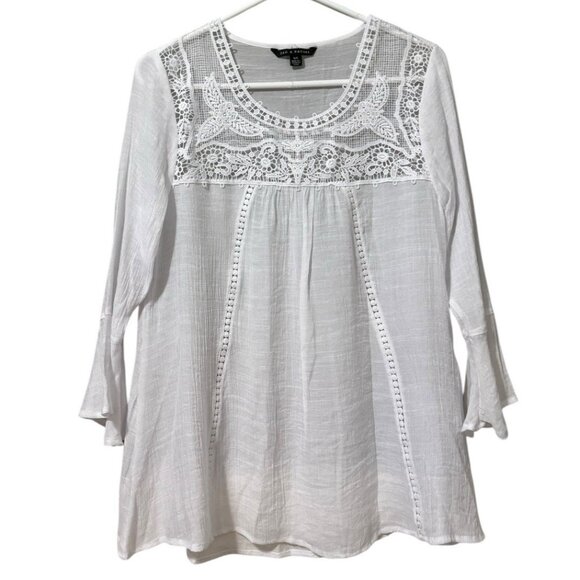 Zac & Rachel Floral Embroidered Tunic Top White Lightweight Flowing Size Small - Picture 1 of 10